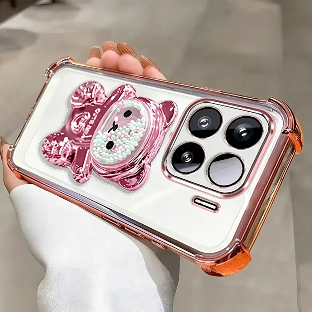 Glitter Plating Transparent Case with Cute Bear Stand