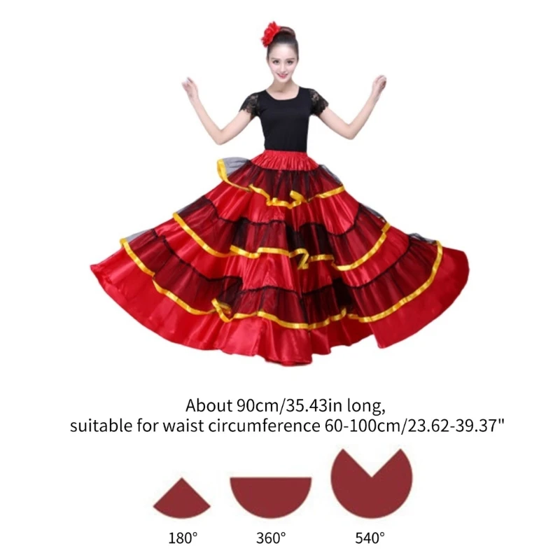 Womens Layered Long Skirt Spanish Dance Skirt Belly Dance Skirt Big Swing Flamenco Costume Mexicans Ballet Skirt images - 6