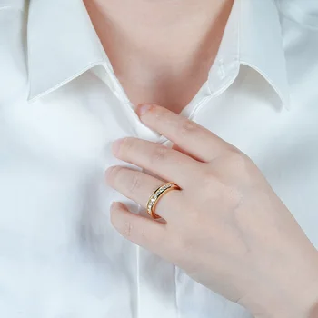 Real S925 Silver Groove Inlaid with D VVS1 Round Moissanite Ring for Women Fashion Wedding Ring with GRA Eternity Band 6