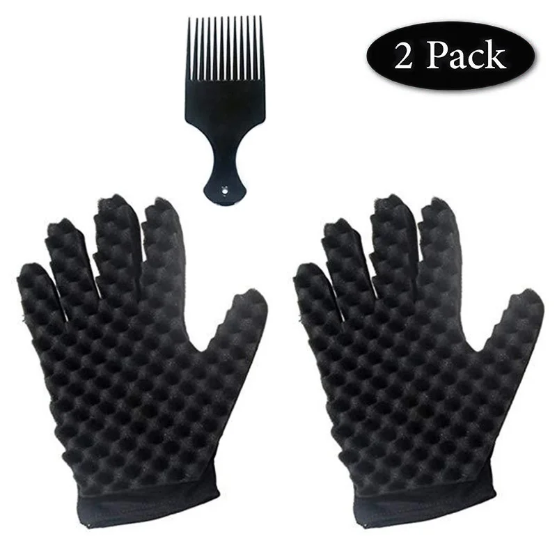 2Pcs Curly Hair Sponge Gloves Styling Tool Barber Brush Portable Hair Knitting Twisted Curly Care crochet hook case organizer with zipper hair scissors bags portable yarn tote for knitting accessories craft supplies