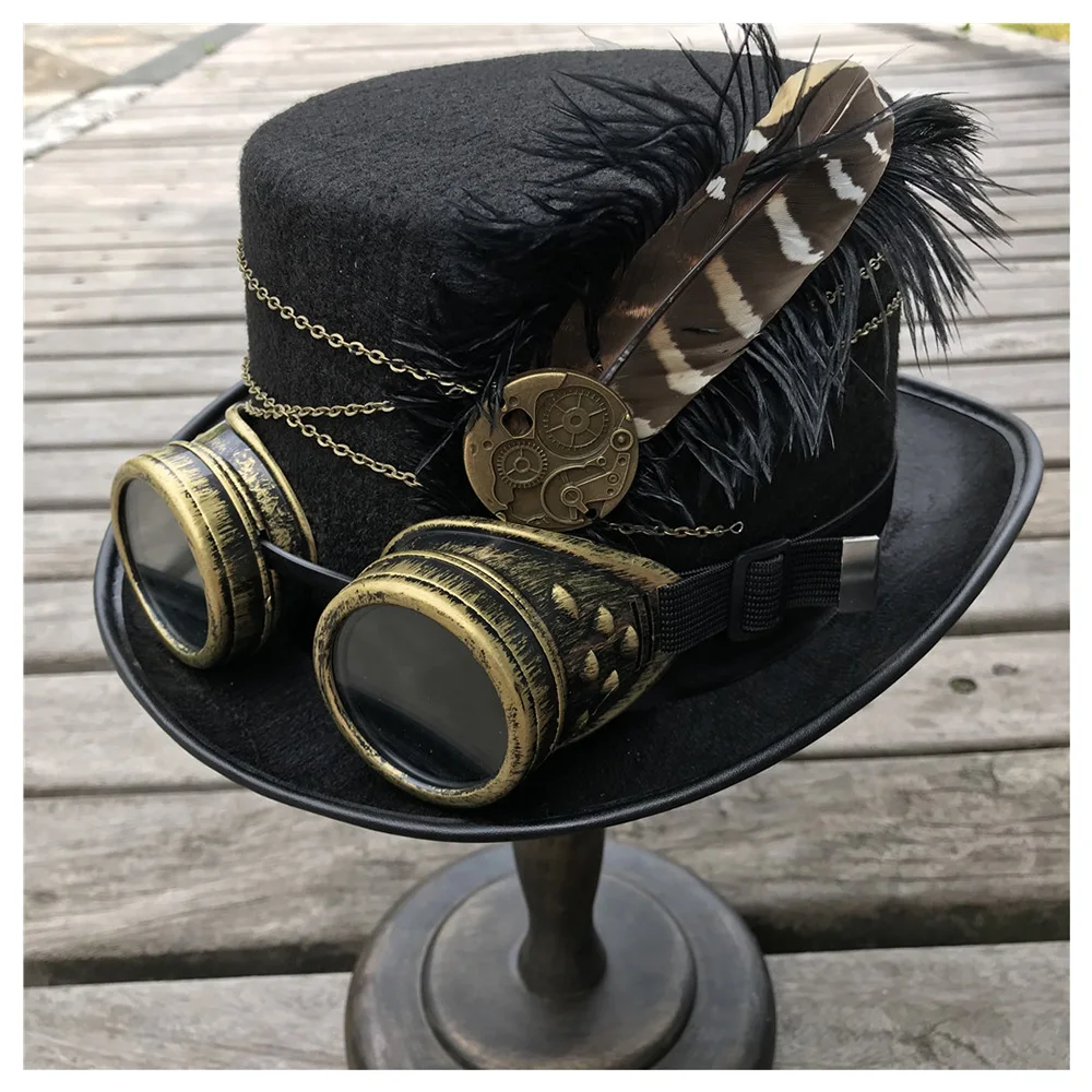 

Шляпа в стиле стимпанк, Готическая Федора с перьями, в стиле ретро, в стиле панк