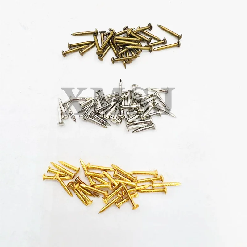 300pcs Golden Silver Antique Brass Bronze Dia=1.2/1.5mm L=6/8/10mm Iron Small Mini Round Head Nail Tack for Jewelry Box Hinge