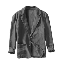 Cotton Linen Men Blazers Casual Business Suit Jackets Single Breasted Solid Color Men Spring Summer Coat Clothing Veste Homme