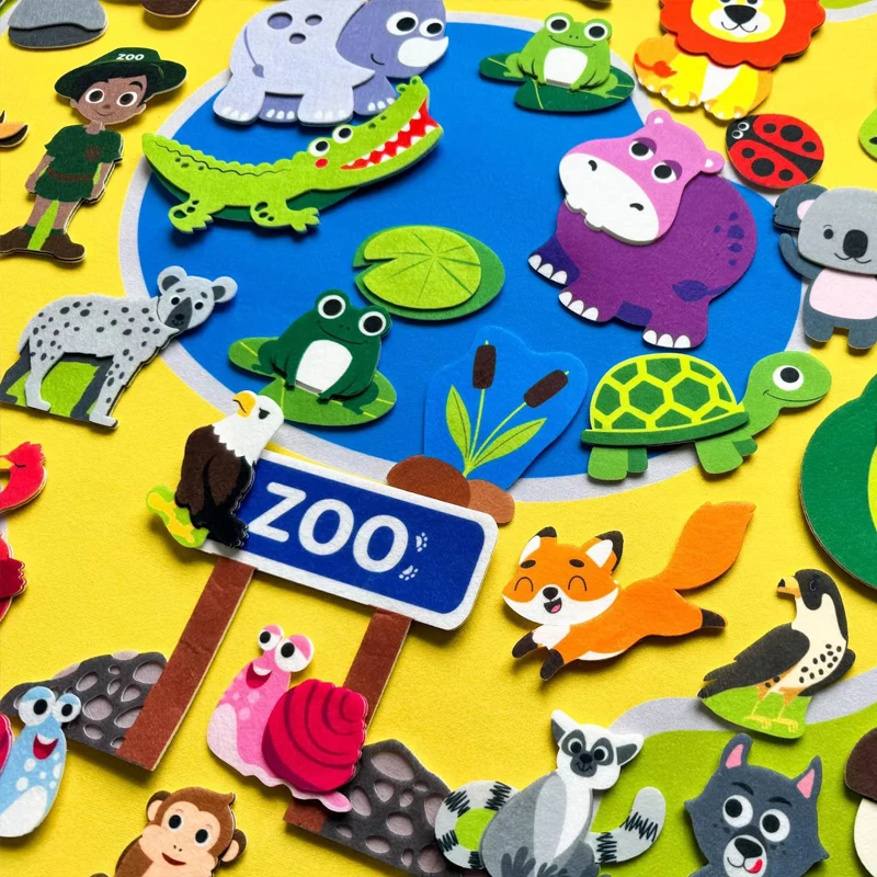 Animali da fattoria Set da tavolo in feltro Storytelling Kit da gioco interattivo per l'apprendimento precoce Appeso a parete Puzzle Giocattoli regalos de bambini - immagine 4