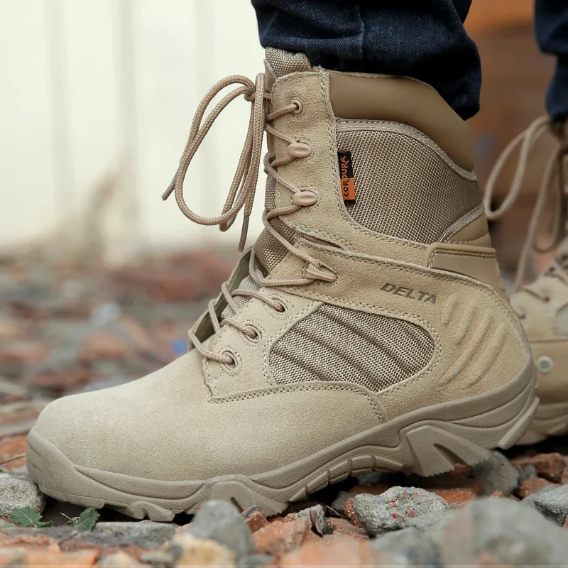 Outdoor Boots Men Leather Boots Spring Men Boots Special Force Waterproof Leather Desert Combat Work Shoes Tactical Ankle Boots Mens