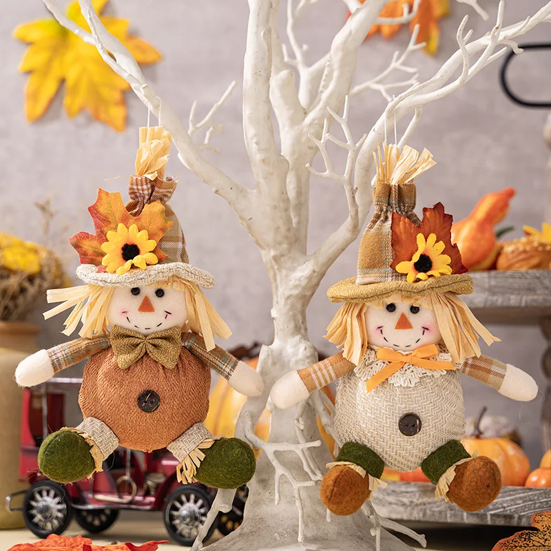 Thanksgiving Dekoration Ahornblätter Strohhut Zwerg puppe Vogels cheuche Erntezeit Herbst Plüsch Ornamente Halloween Dekorationen