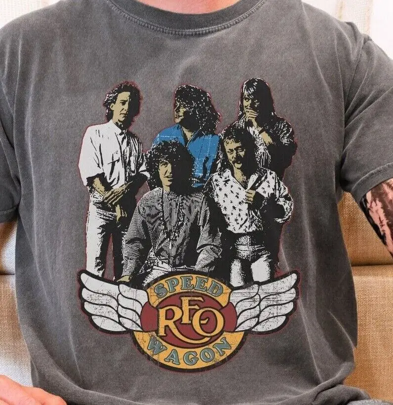 

REO Speedwagon Rock Band T-Shirt on Vintage Black Comfort Colors 1717 Tee