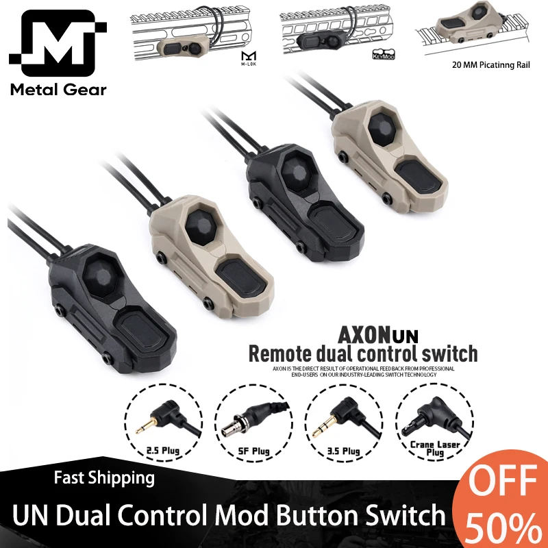 

Tactical AXONUN Switches UN Remote Dual Pressure Switch Keymod M-Lok Picatinny Mod Button Crane Laser/2.5/ 3.5/SF Plug M300 M600