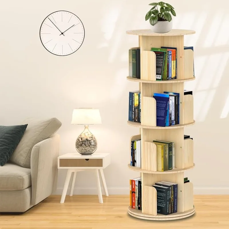 

Cuguords Rotating Bookshelf Tower, 360 Display Spinning Bookshelf, 4 Tier Revolving Bookcase for Kids&Adults