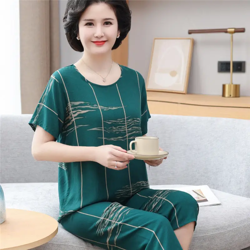 Cotton Sleepwear Women Summer Short Sleeve Pajamas Sets Loose Homewear Loungewear Shorts Nightwear Korean Casual Sportswear