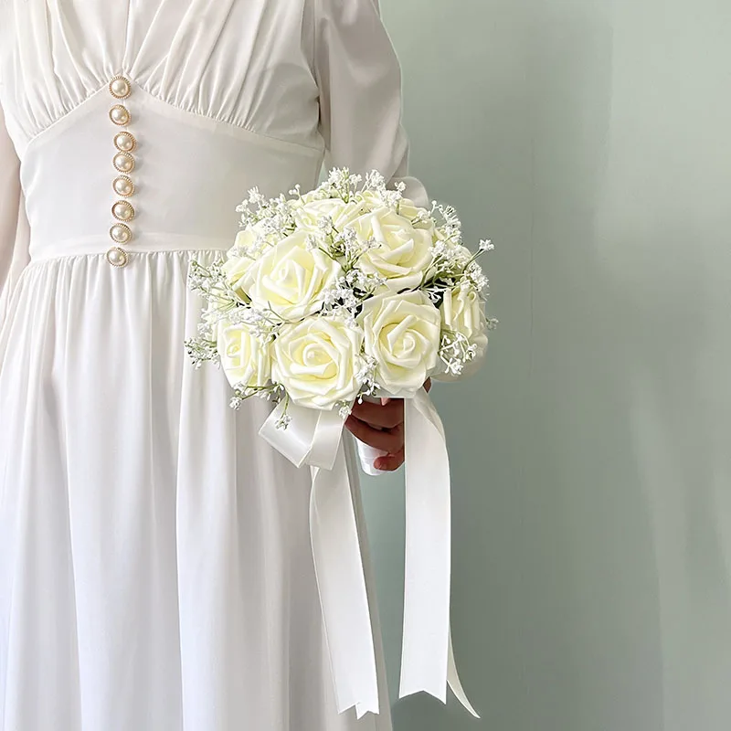 Wedding Flowers Bridal Bridesmaids Bouquet Foam Rose Babys Breath Bride Bouquet Wedding Accessories Table Centerpiece Decoration