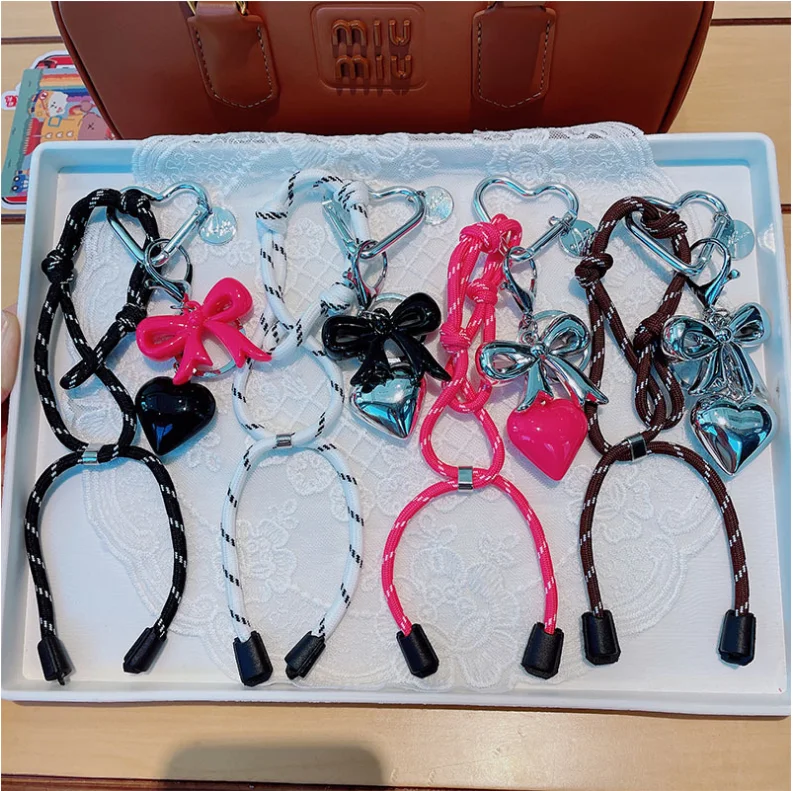 Keychain Cute Girl Butterfly Knot Hook Weaving Rope Cool Black Love Bag Pendant Pendant Mobile Phone Chain 5