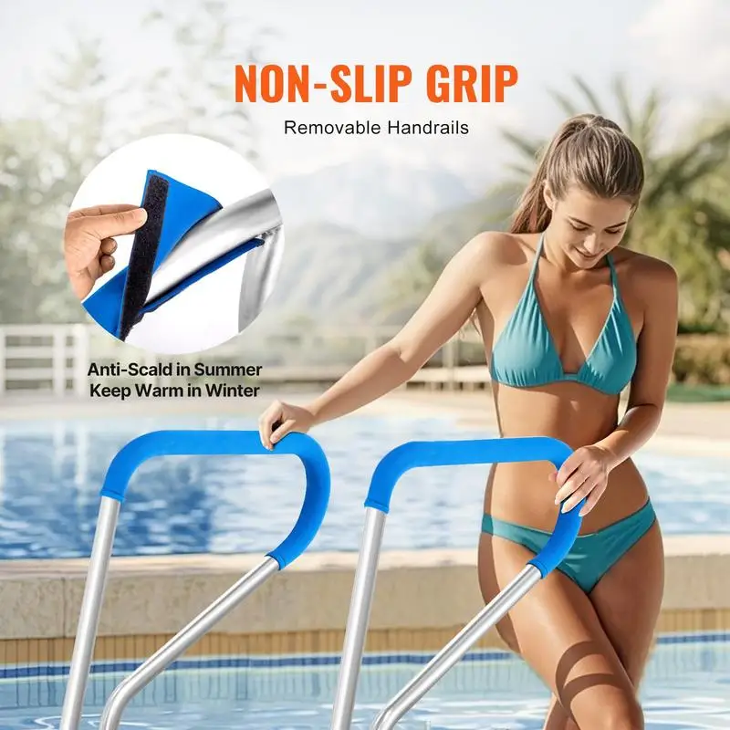 Corrimano per piscina, 990 x 100 x 812 mm, ingresso piscina, acciaio inossidabile con piastra di base per piscine interne/esterne, supporto per l'accesso alle piscine, maniglia antiruggine con coprimaniglia e accessori per spa - immagine 8