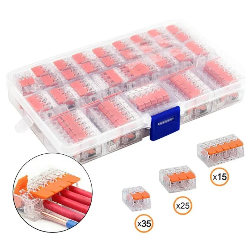 Wire Connectors 75Pcs Box Electrical Lever Wire Connectors 2 Port 3 Port 5 Electric Cable Clamp Mini Quick Wire Terminal Connector