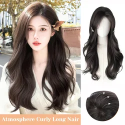 Natural Long Straight layered Wigs Synthetic Brown Wig for Woman Daily Cosplay Middle Part Heat Resistant Fiber