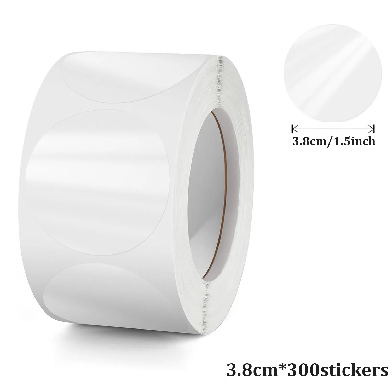 300-1000 Stickers Crystal Clear Transparent 1"/1.5" Round PVC Stickers, Envelope TabSealer And Retail Package Clear Seal Labels