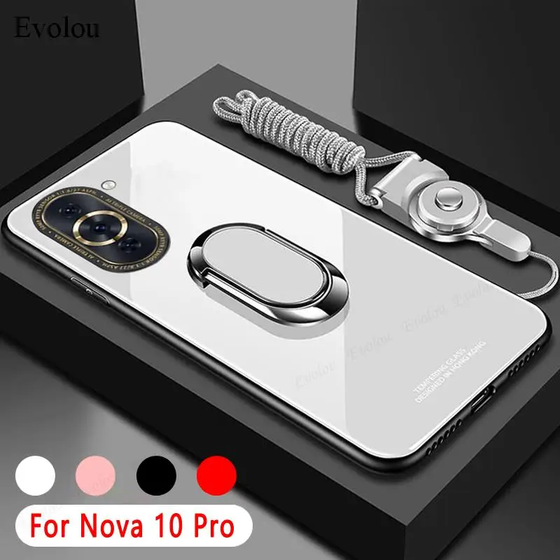 Premium Magnetic Ring Stand Shockproof Phone Case with Tempered Glass & Lanyard - Universal Fit