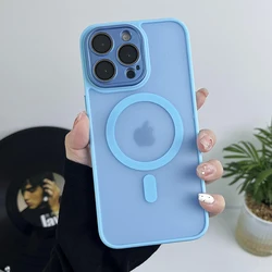 Sleek Matte Magnetic Clear Phone Case with Wireless Charging and Lens Protection - iPhone 12 (Light Blue)