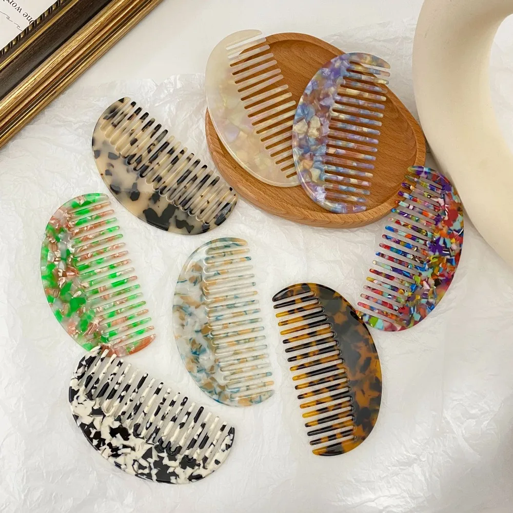 

Colorful Semicircular Comb Comfortable Wide-tooth Acetate Hair Comb Smooth Anti-static Hawksbill Hair Comb Travel Accessories