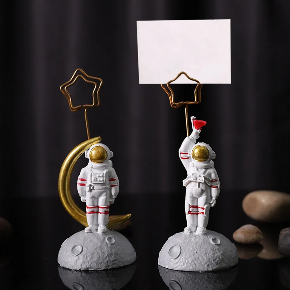 4Pcs 우주인 모양 장식품 사진 폴더 데스크탑 장식 훌륭한 솜씨 명함 홀더 메모 클립