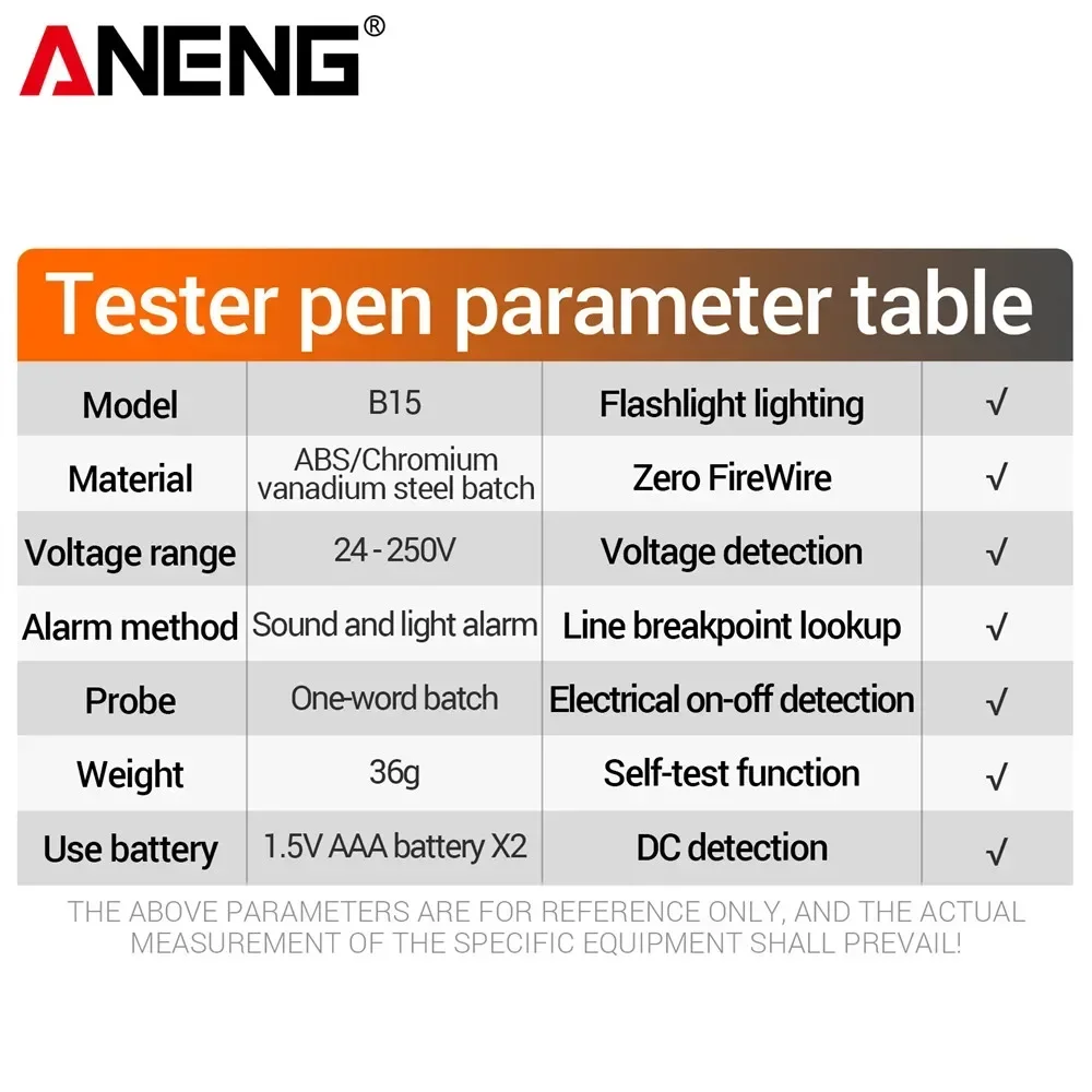 Voltage Tester ANENG B15 Multifunction Voltage Tester Pen Detector Induction AC 24V-250V Voltmeter NCV Wire Line breakpoint electrician Tools