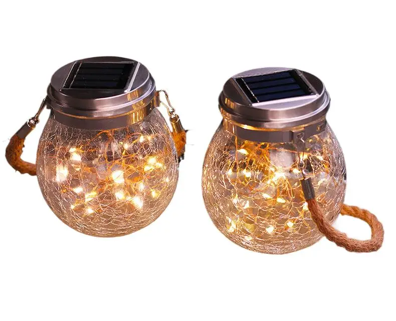 Outdoor Waterproof Courtyard LED Solar Crack Pattern Decoration Stringlight Bottle with Hemp Rope Pendant solar lamp outdoor water pattern gobo light dynamic fantasy ocean ripple projector lamp 80w stage advertising projectiion
