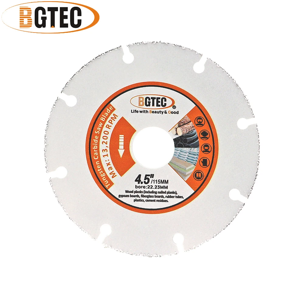 

BGTEC 1pc 4.5 Inch/115mm Wood Cutting Saw Blade Plastic Board PVC Pipe Cutter Disc Alloy Coated Bore 22.23mm Wood Working Tools