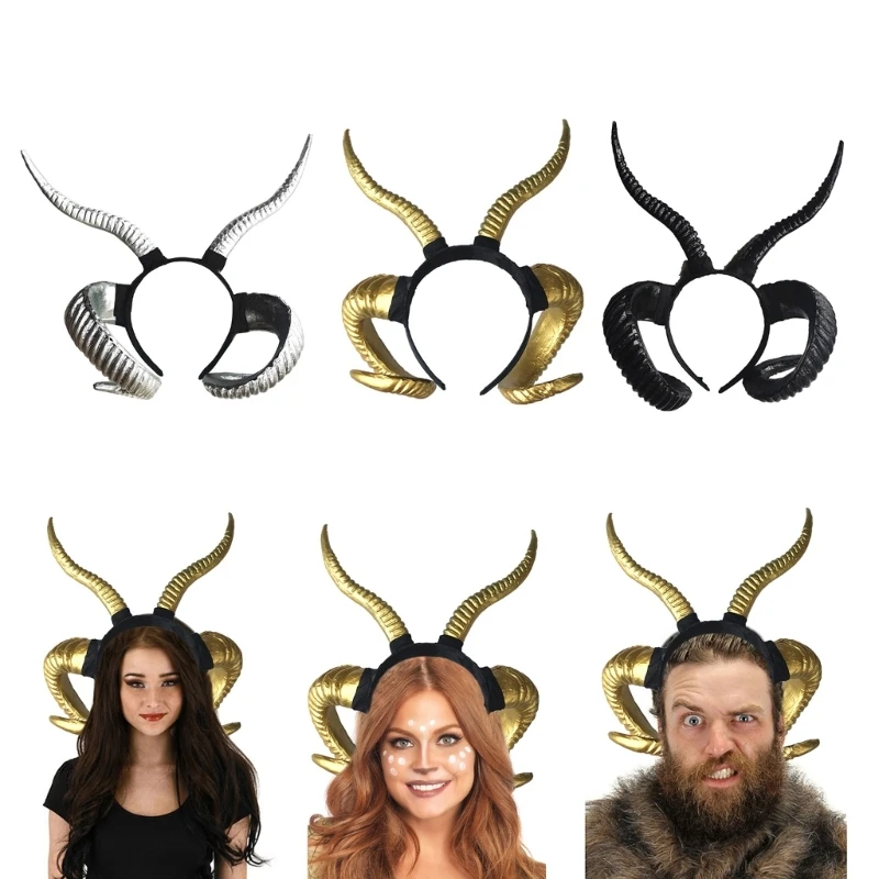 

Realistic Goat Horn Headband for Adult Kids Cosplay Costume Large Horn Hairhoop Halloween Headdress ComicShow Headpiece