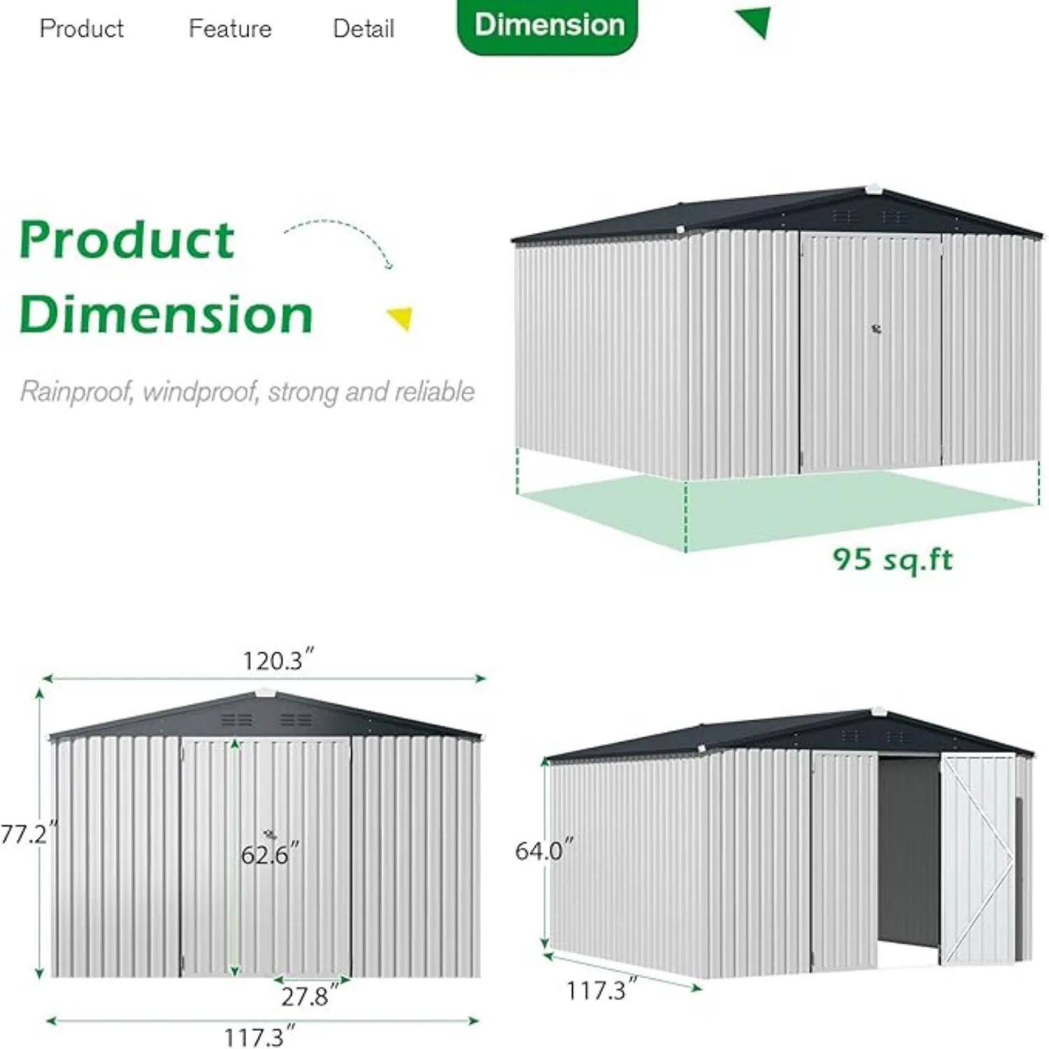 10'x10' Shed, Large Metal Storage Sheds & Outdoor Clearance, Steel Backyard Shed with Lockable Doors, Utility and Tool Storage 4
