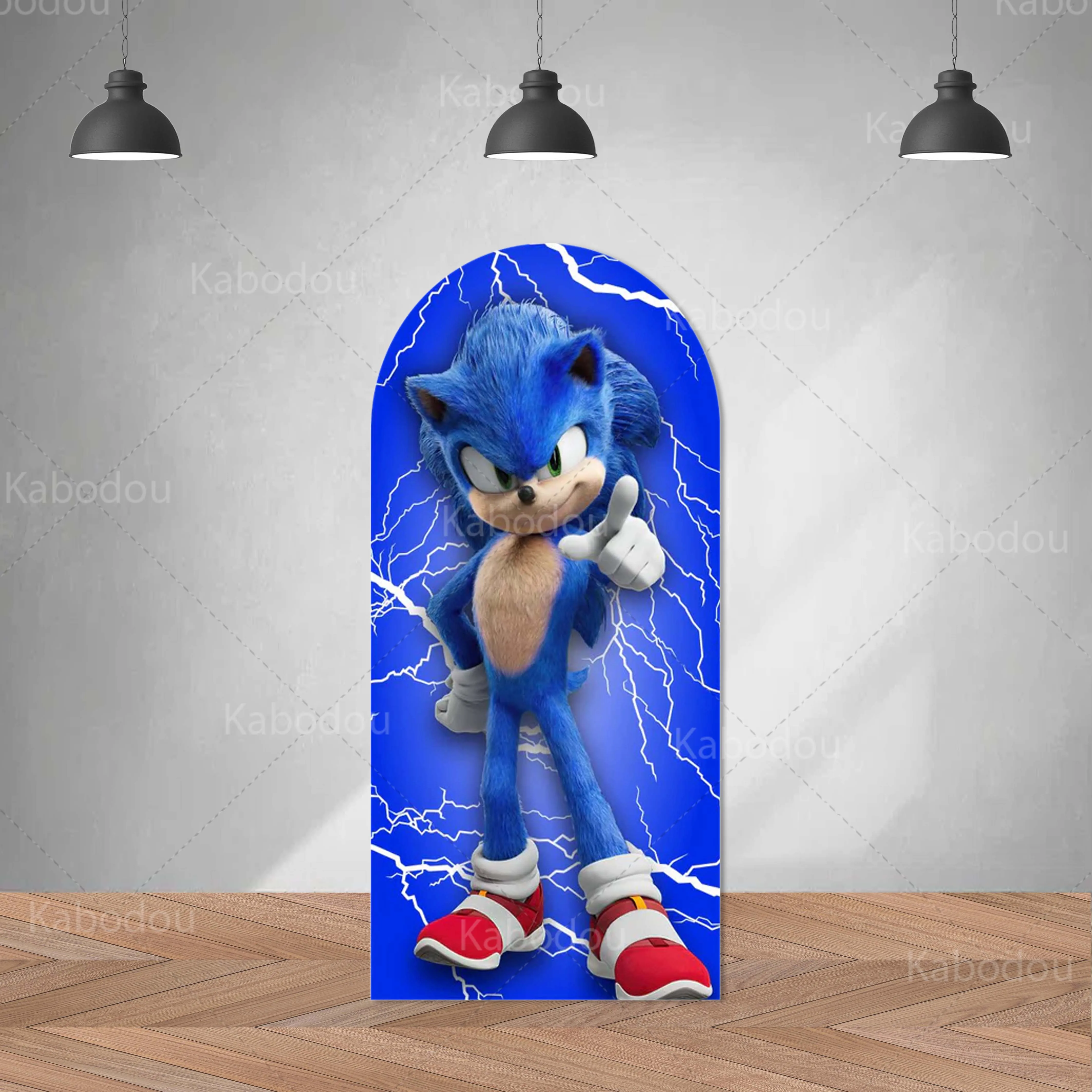 thumbnail image 1 of Arco de fondo de Sonic Hedgehog para fotografía, fondo de poliéster para decoración de fiestas de cumpleaños de niños, accesorios para fotomatón de baby shower, 1 of 5