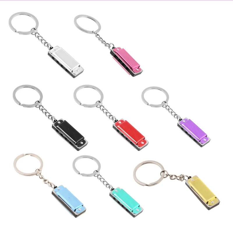 Mini Harmonica Keychain 8 Tone 4 Holes Harmonic Keyring Keys Holder Bag Pendant Musical Toy
