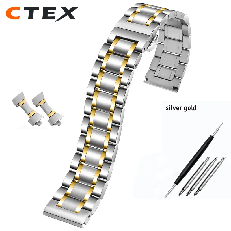 Stainless Steel Curved Strap Watch Bracelet for Men and Women - Multiple Size Options Available