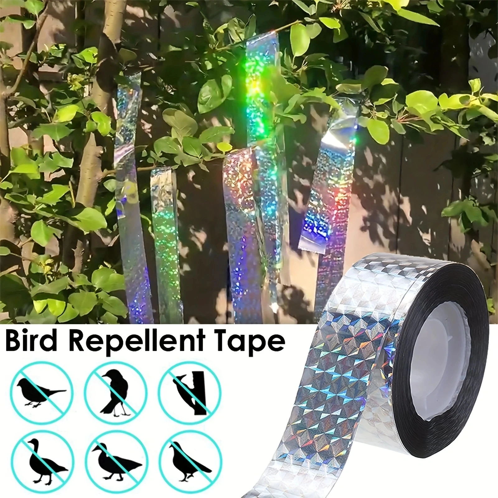 2,4 cm breit, 50 m lang, reflektierend, Vogel erschreckt, akustischer Abwehrmittel, Taubenvertreiber, Bandabschreckungsband, Obstgarten-Schädlingsbekämpfung