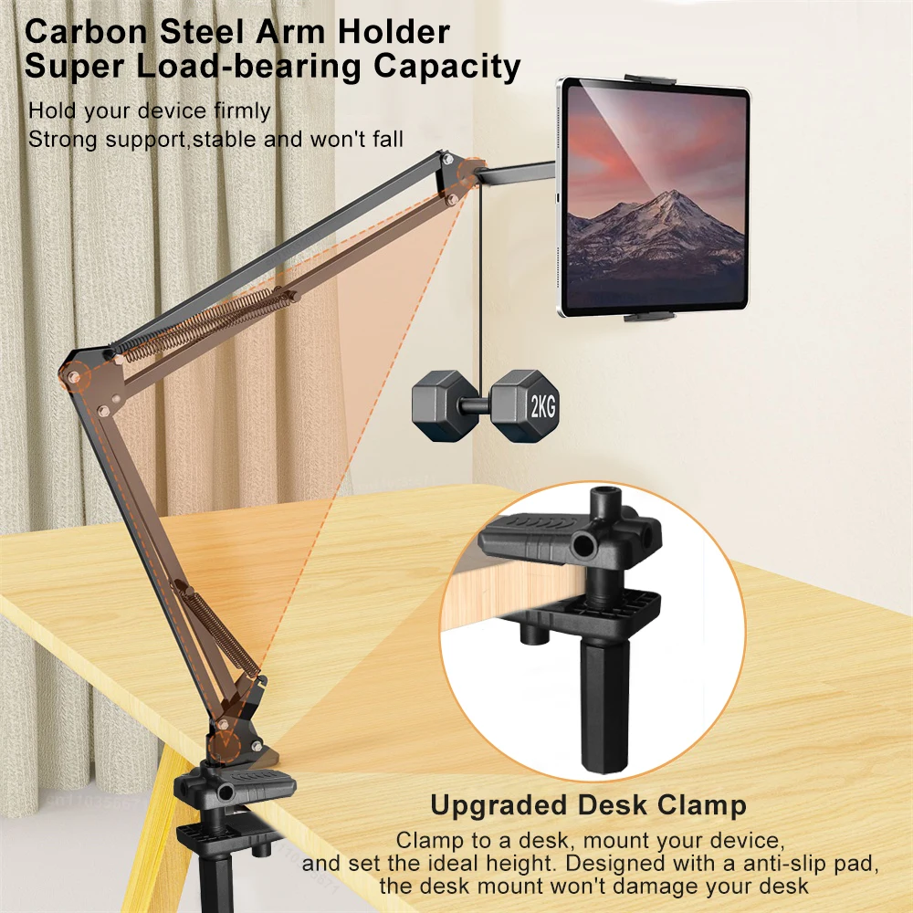 Tablet Stand Holder for Bed Rotatable Phone Stand for 4-12.9" iPad Pro Samsung Tab Xiaomi Pad Tablet Adjustable Holder Long Arm 4
