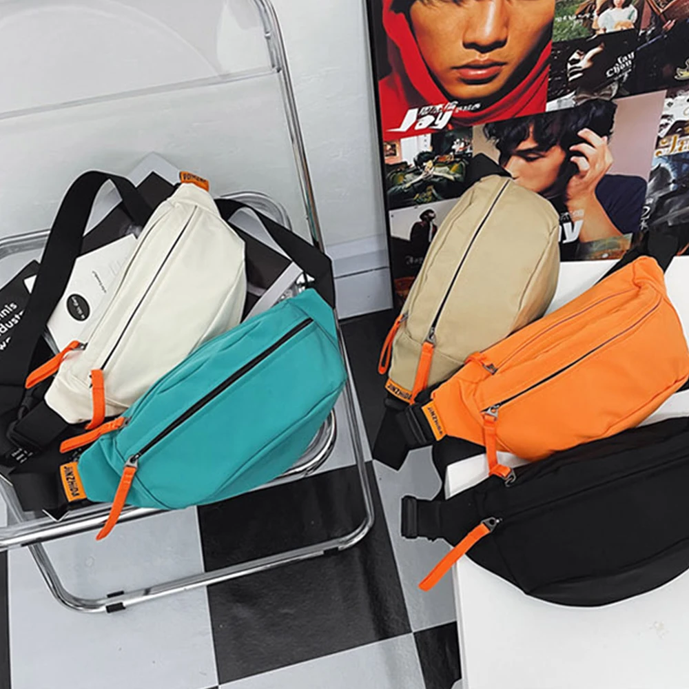 Solid Color Waist Bags For Women Oxford Waterproof Casual Unisex Chest Pack Sports Shoulder Crossbody Bags All-match Belt Pouch