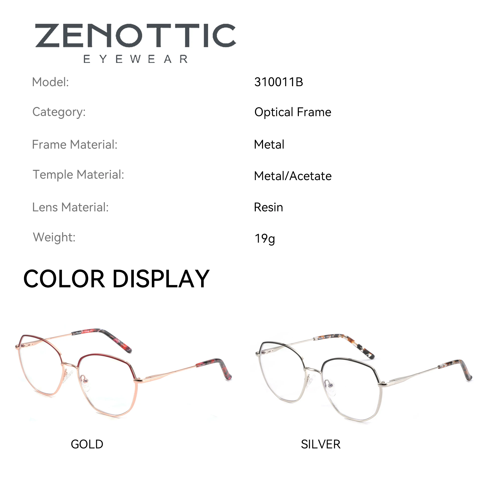 ZENOTTIC 2026 Hexagon Anti-Blaulicht-Brille für Damen, quadratischer optischer Rahmen, Metall, nicht verschreibungspflichtige Computerbrille 310011B – Detail 1