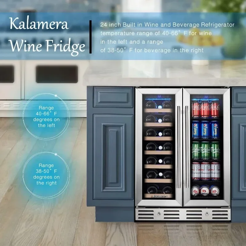 Wine and Beverage Refrigerator, 24 inch Wine Fridge Dual Zone Hold 20 Bottles and 78 Cans, Digital Touch Control 2