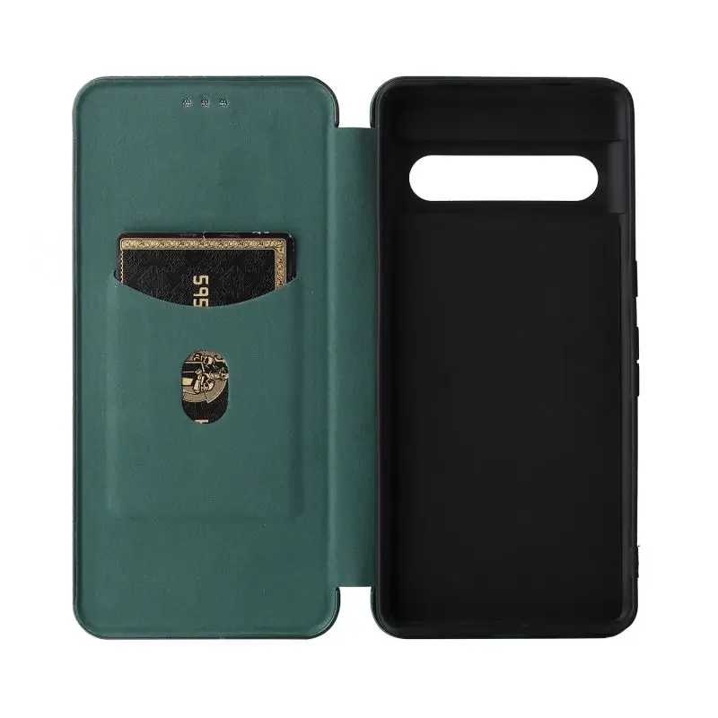 Sleek Carbon Fiber Magnetic Leather Flip Wallet Phone Case with Card Holder