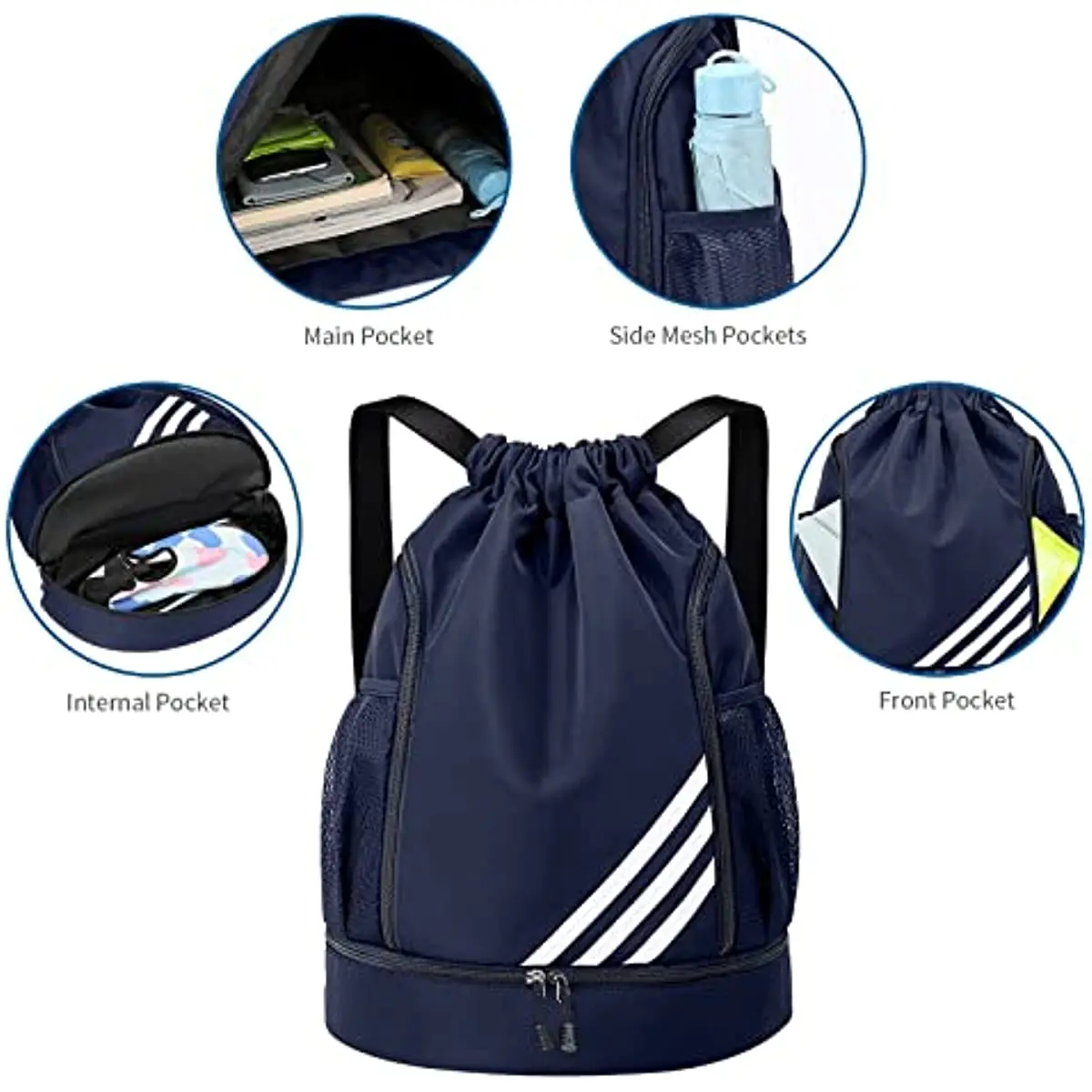 2023 Nuevas mochilas deportivas con cordón para el hombro, con  compartimento para zapatos, para mujeres y hombres, bolsa de gimnasio  grande, Azul