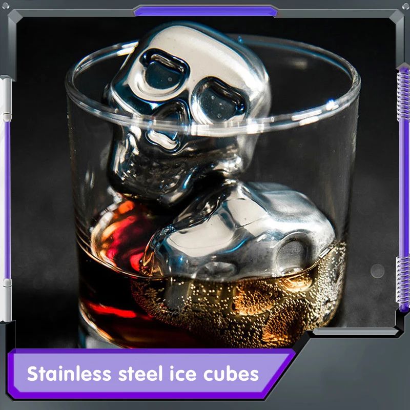 Stainless Steel Skull Ice Cube Drink Beer Cooler 5pcs for Bar Cocktails Cooling Whiskey Stone Household Party Freezing Ice Cube