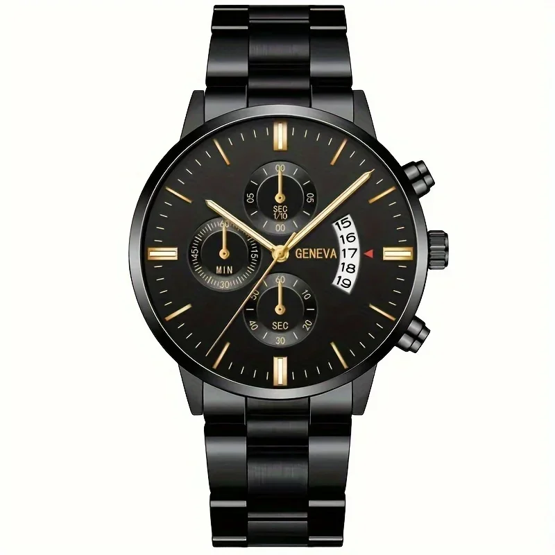 1pc Stainless Steel Men's Quartz Watch and Bracelet Set quartz watch set