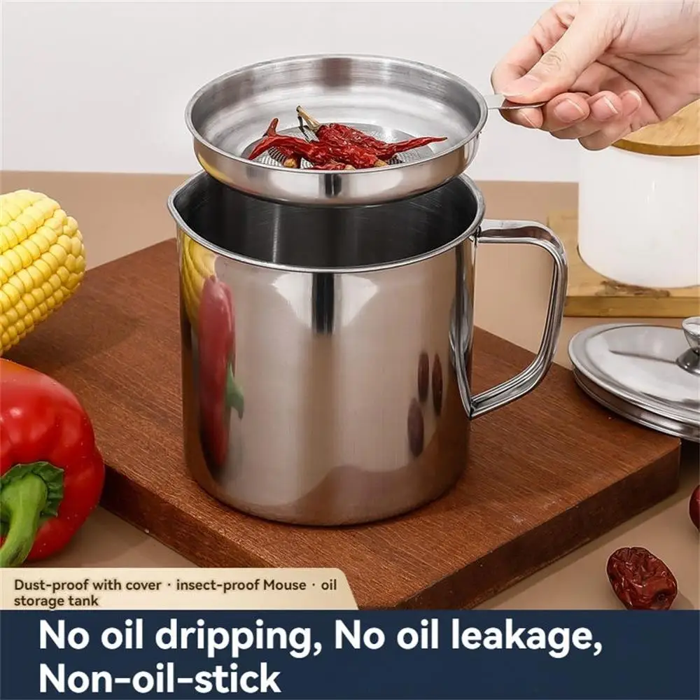 1.3 Liter Stainless Steel Household Oil Filter Cup Kitchen Oil Filter Kettle Household Residue Kettle With Lid Re