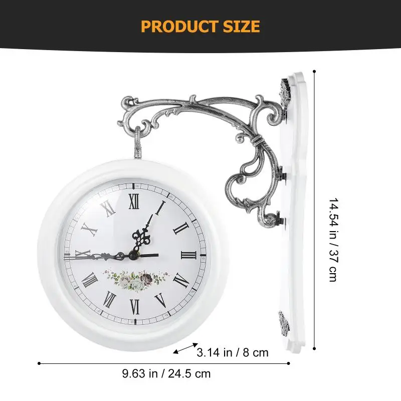 Description Picture 5 of itemDouble Face Clock Home Sided Vintage Rotatable Retro Wall-mounted European Style Glass Decoration