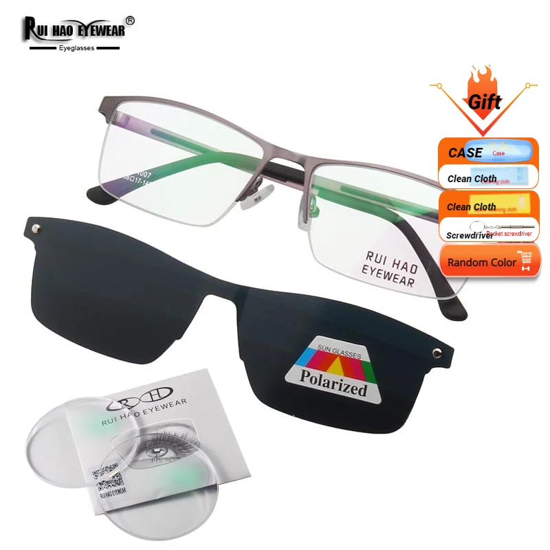 

Men Prescription Eyeglasses Rectangle Glasses Fill Resin Lenses Myopia Spectacles Glasses Frame With Clip on Sunglasses 94007