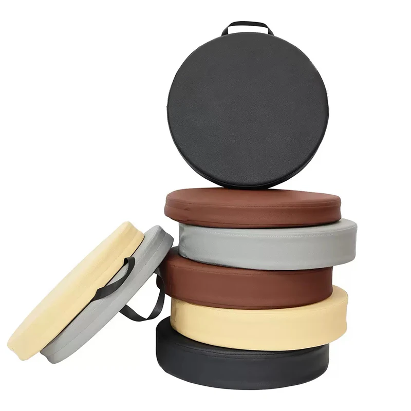 Leather Waterproof Round Chair Cushion with Memory Foam - 35cm Seat Pad for Office Home Car, Black Handle & Multi-Color Options 2