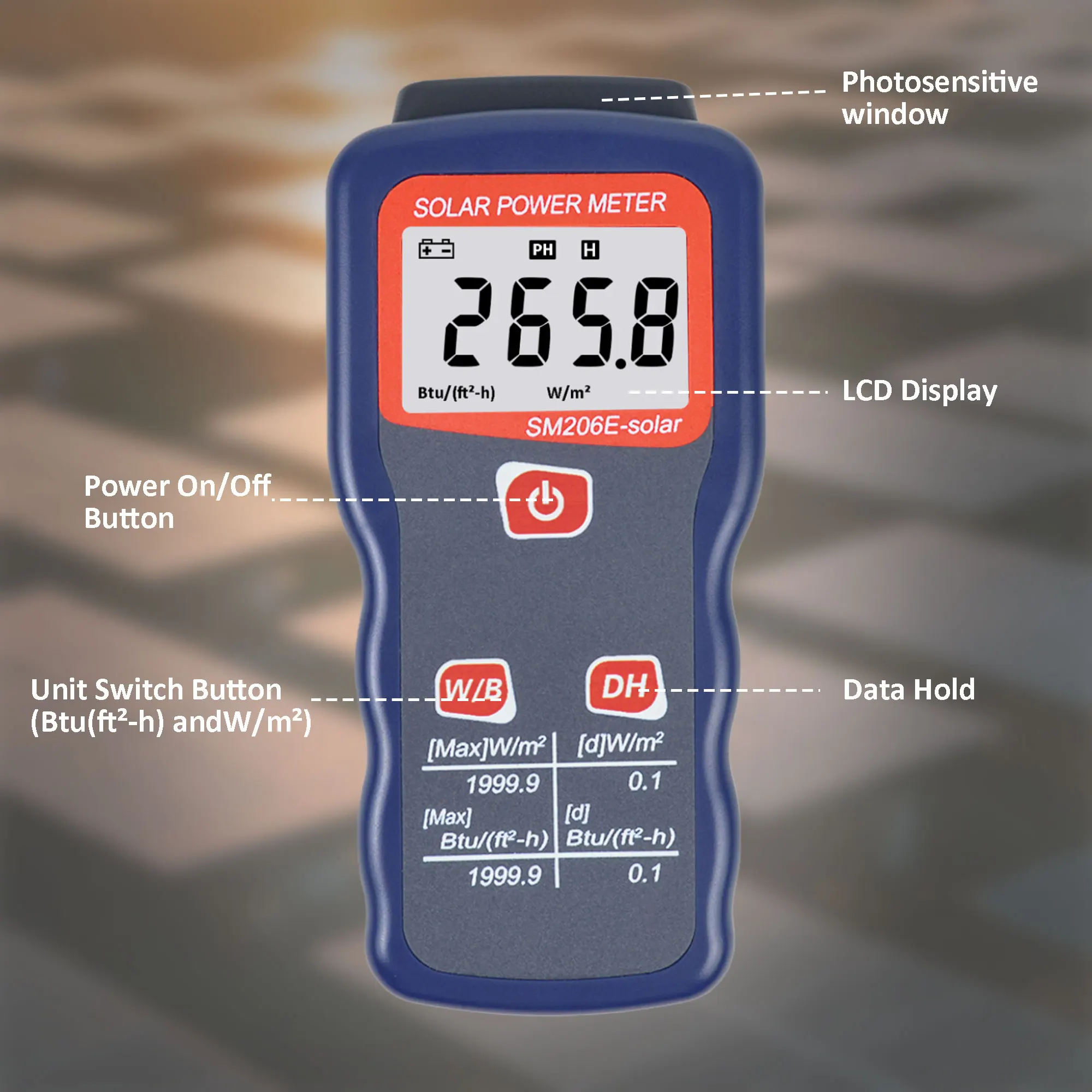 SM206 Digitale Zonne-energiemeter - Zonnestraling Tester En Zonlicht Meetinstrument