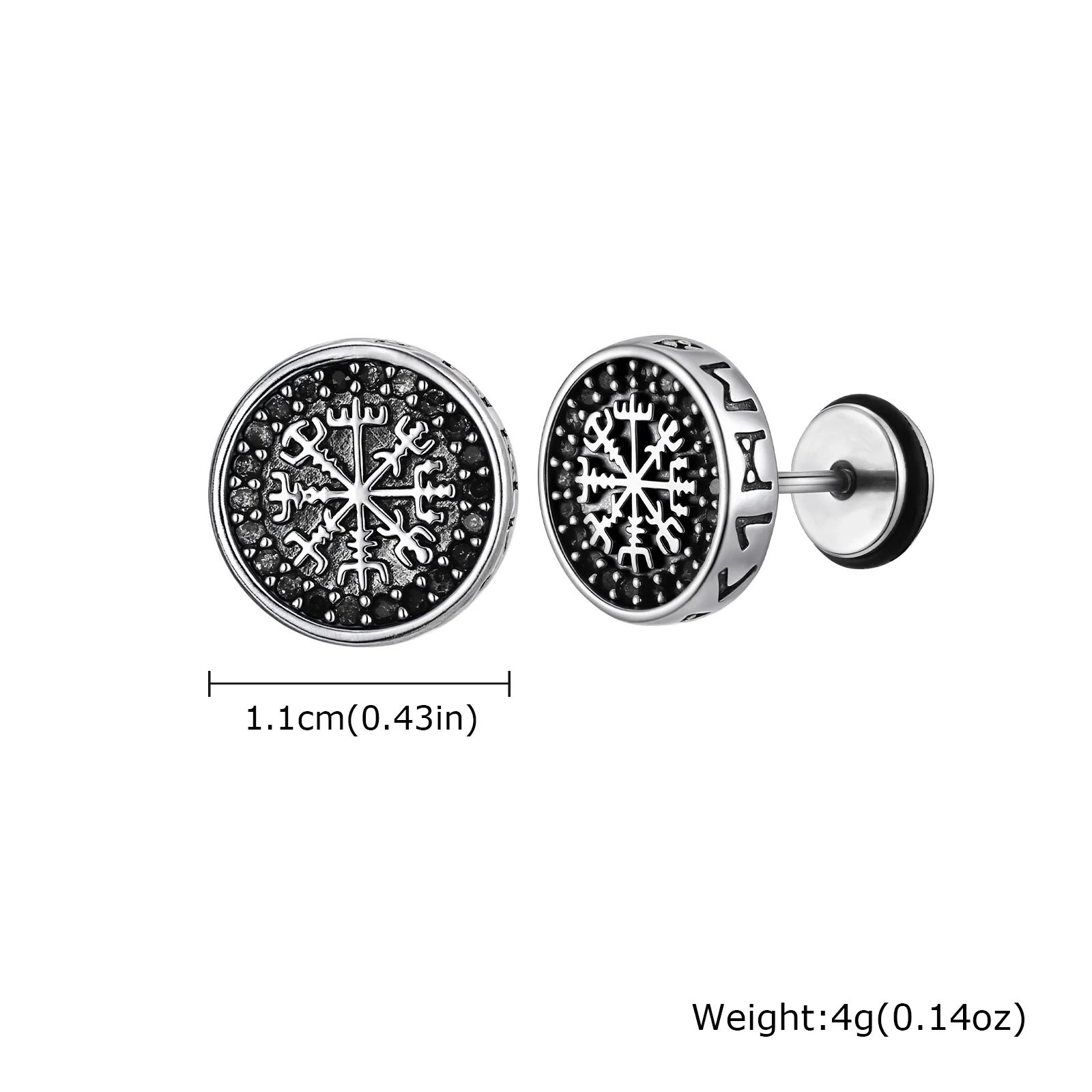 Vintage Gothic Norse Viking Stud Earrings for Men Boys, Rock Punk Runes Round Earrings, Fashion Piercing Jewelry Gift image 20