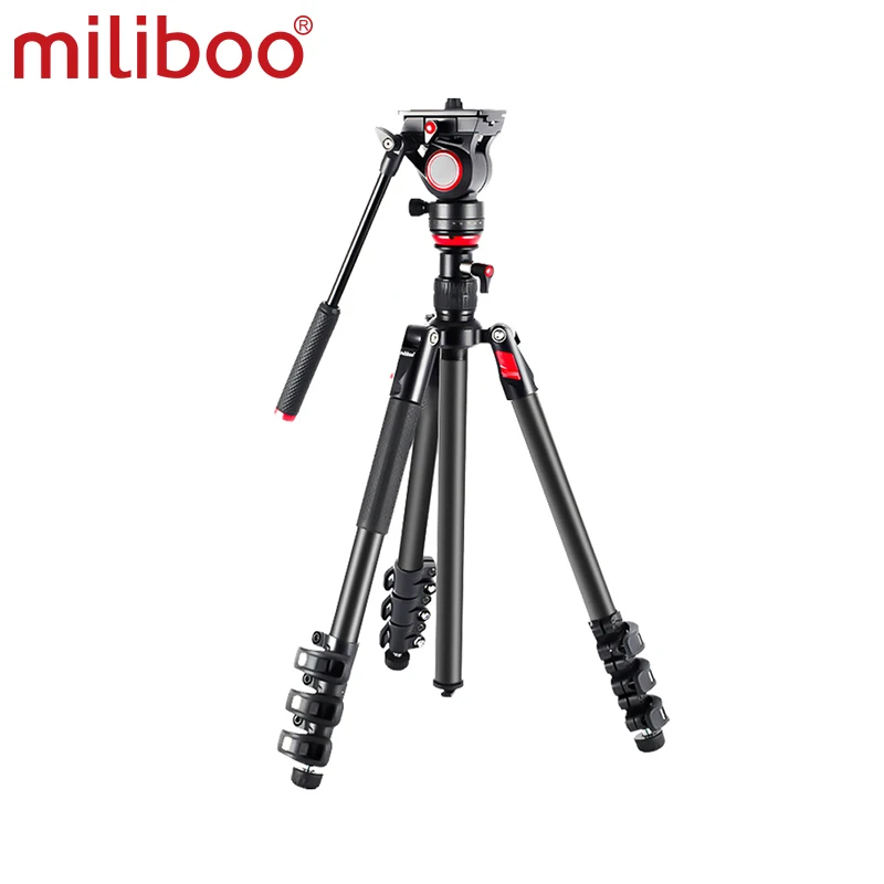 Treppiede Video Miliboo Con Testa Video Fluida A Base Piatta Kit Colonna Di Livellamento Max Da 11 Libbre, Gambe In Alluminio E Fibra Di Carbonio Flip