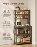 VASAGLE Bakers Rack with Power Outlet, 31.5 Inches Coffee Bar for Kitchen with Storage, 6-Tier Kitchen Shelves with 6 Hooks 1