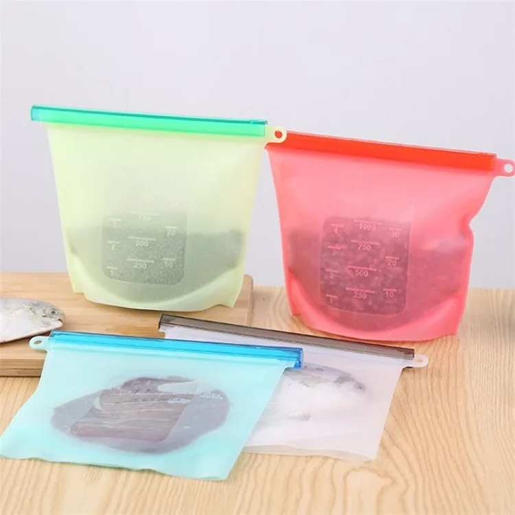 Food Storage PEVA Containers Set Stand Up Fresh Bags Zip Silicone
